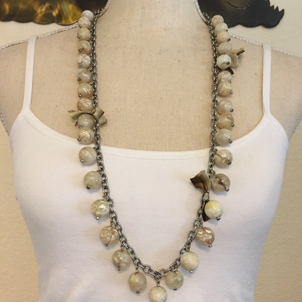 Loft marble bead and ribbon bow long necklace